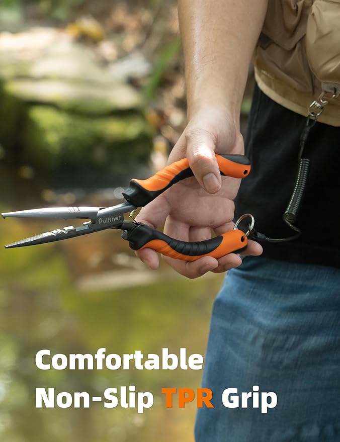 Needle Nose Pliers Fishing,Fishing Pliers,9 in Fishing Pliers Hook Remover,Carbon Steel split ring pliers,Saltwater Fishing Gear