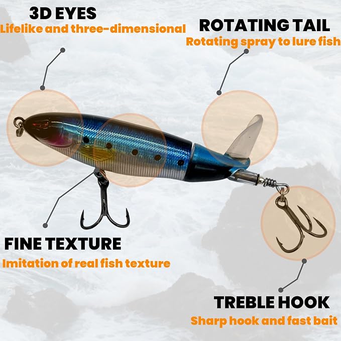 Bestac Topwater Fishing Lures Set Popper Lures for Bass Catfish Pike Perch Bass Lures with Floating Rotating Tail Artificial Hard Bait Multiple Colors