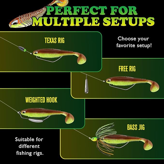 LUCKYFISHING Paddle Tail Swimbaits 10/16/20 PCS Fishing Lures Soft Plastic Lures for Trout Crappie Walleye Soft Baits for Bass Fishing Freshwater Saltwater 4.1/3.5/3/2.5 Inch