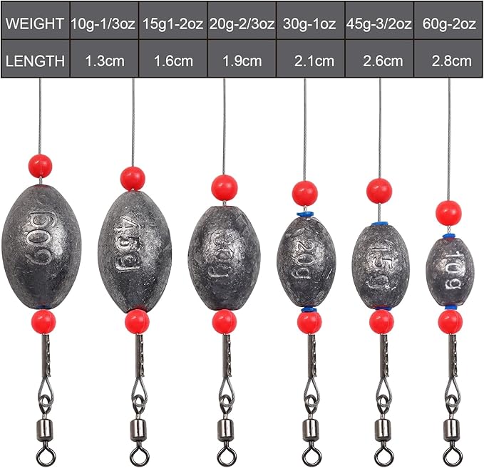 Fishing Egg Sinker with Soft Plastic Core Weight Rigs 5pcs Flounder Rig Saltwater,176.37lb Fishing Wire Leader with Egg Sinker Swivels Snap, Grouper Bottom Fishing Rigs