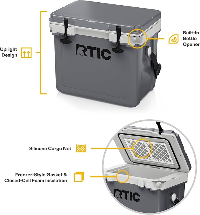 RTIC Ultra-Light Hard Cooler Insulated Portable Ice Chest Box for Drink, Beverage, Beach, Camping, Picnic, Fishing, Boat, Barbecue, 30% Lighter Than Rotomolded Coolers