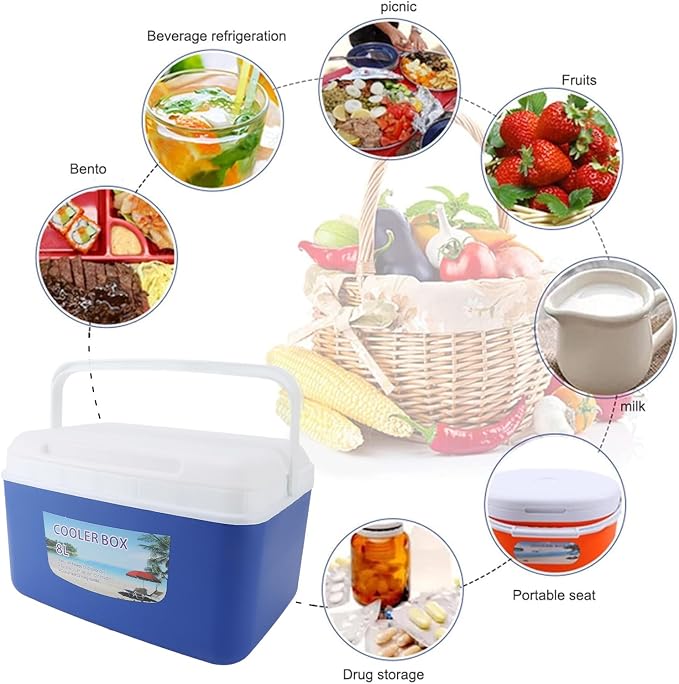Insulated Portable Cooler Efficient Warm Cold Insulation Portable Hard Cooler Box Ice Cooler for Camping Picnic Beach Drink Beverage Fishing