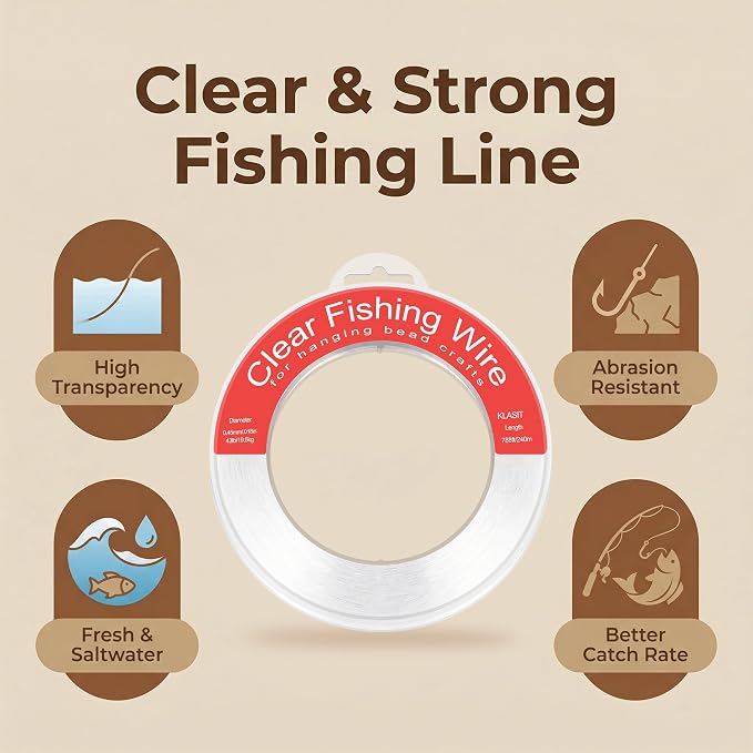 KLASIT Fishing Line 788FT,Invisible Monofilament Fishing Wire,Supports 43 Pounds Strong Nylon Invisible Thread for Hanging Decorations,Balloon Garland,Crafts,Picture Display