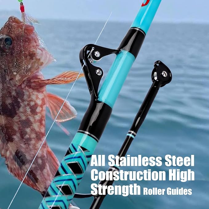 Fiblink Trolling Fishing Rod 1-Piece/2-Piece Saltwater Big Game Rod Offshore Conventional Boat Fishing Pole (6'/6'6"/7')