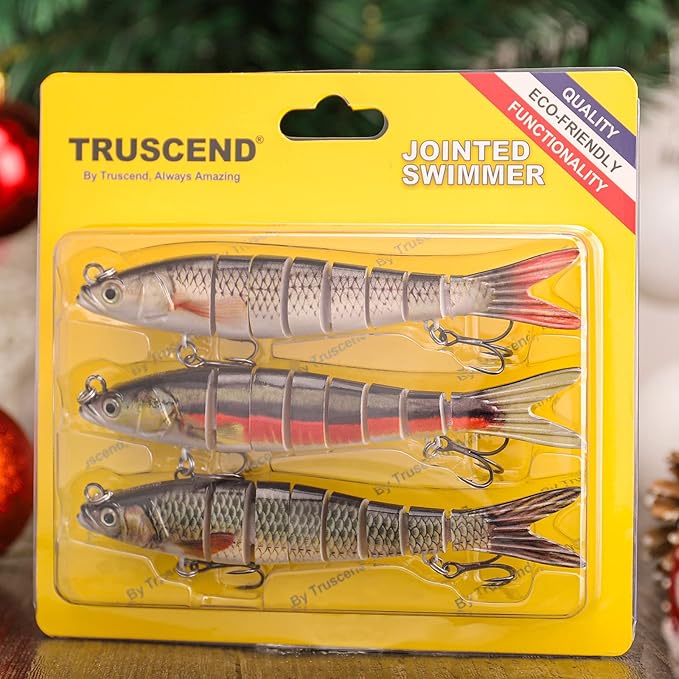 TRUSCEND Swimmax Easy Catch Fishing Lures with BKK Hooks, Wiggling, Vibrating, Rattling and Gurgling for More Bite, Heavy-Duty Dyneema Fiber Jointed Swimbaits for Bass, Trout, Walleye, Crappie, Pike