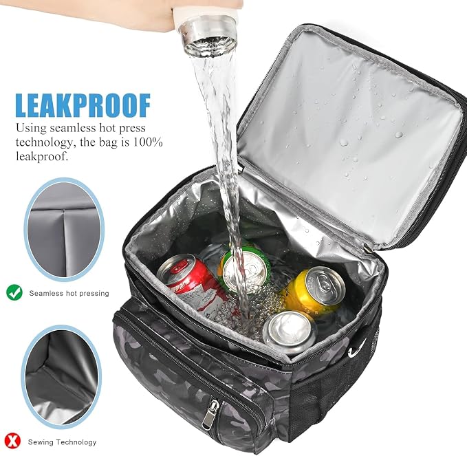 MIYCOO Lunch Bag & Lunch Box for Men Women, Double Deck Leakproof Insulated Soft Large Adult Camping Cooler bag for Work, Beach, Picnic, Travel (Black Camo, 15L)