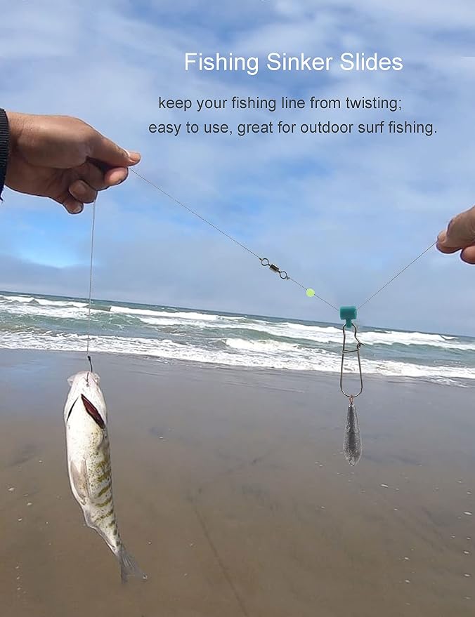 Fishing Line Sinker Slides Catfishing Rig, Saltwater Heavy Duty Sinker Weights Connector with Duo Lock Snaps