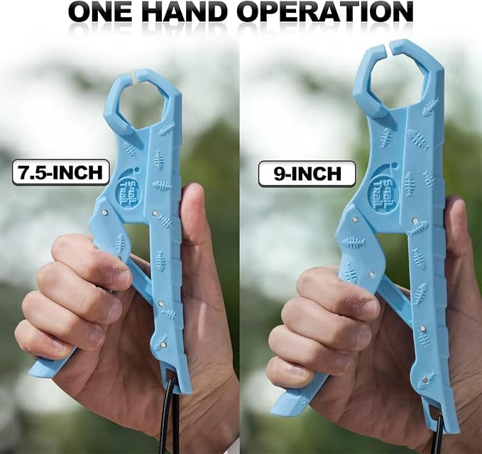 SNAIL TRAIL 7.5''/9'' Floating Fish Gripper, Fishing Grabber, Catfish Mouth Pliers, Caught Bass Holder, Digital Scale Hook Clamp, Saltwater Lip Grip Tool with Lanyard, Gifts for Men, Blue