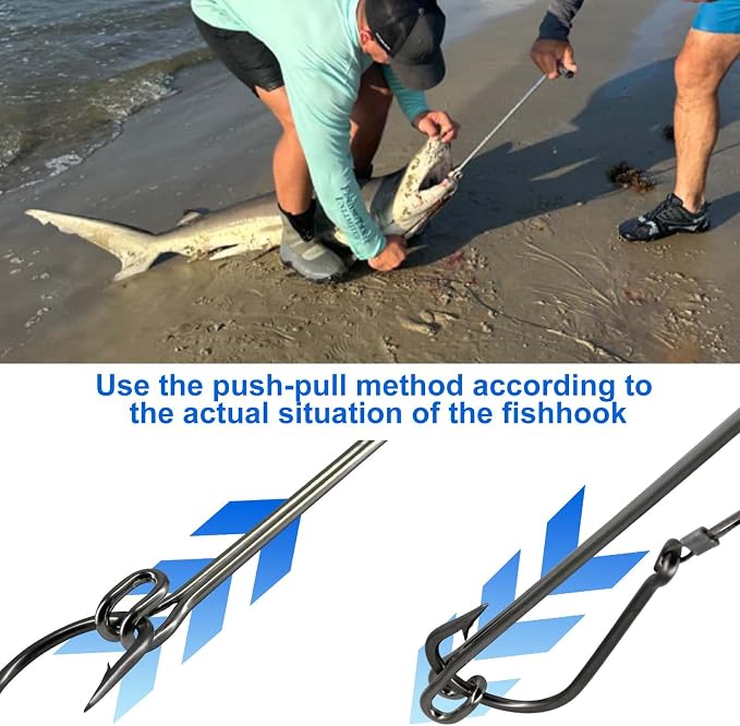 Stainless Steel Fishing Hook Remover，Dehooker Tool,Push/Pull Hook Remover，Anti-Lost Saltwater Dehooker Tool Shark Hook Remover