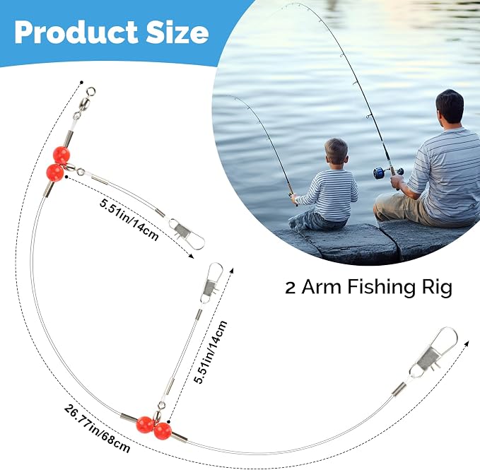 RAINFLOW 6 Pcs 2-Arm Fishing Leaders with Swivels - Stainless Steel & Nylon Wire Leaders for Saltwater & Freshwater Fishing