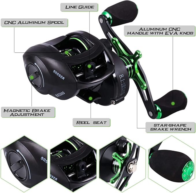 Sougayilang Speed Bass Fishing Rods, Porable Light Weight High Carbon 4 Pc Blanks for Travel Freshwater Fishing-Spinning & Casting