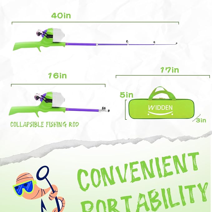 Kids Fishing Pole, Telescopic Fishing Rod, Toddler Collapsible Fishing Rod and Reel Combo with Tackle Box, Fishing Line, Bobber, and Soft Lures for Boy, Girl, Youth, Beginner, Over 4 Years Old