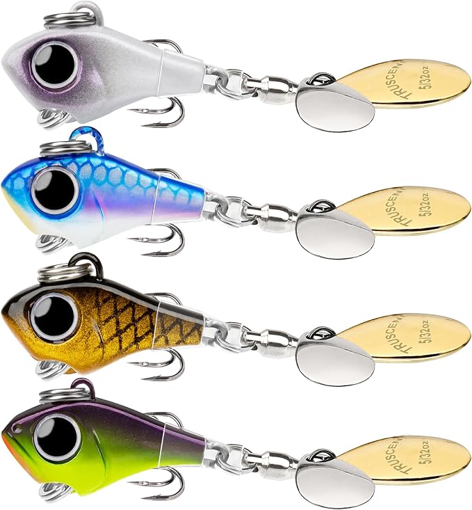 TRUSCEND Vibespinner Easy Catch Fishing Lures with BKK Hooks, Tail Spinner Baits with 4 Actions, Vibrating Swimming Flashing & Jigging for More Bites, Spoon Lures for Bass Trout Crappie Walleye Pike