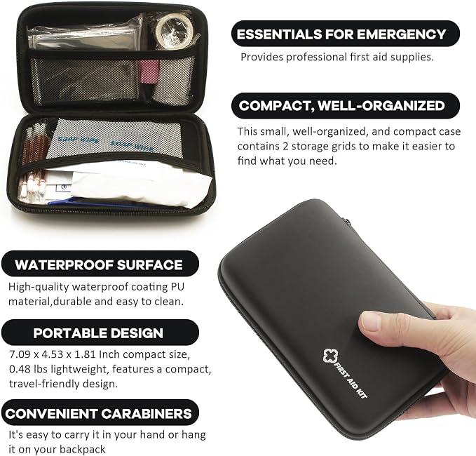 Small First Aid Kit Portable Compact Waterproof Mini Refill Supplies for Home Car Travel Camping Truck Hiking Sports Office & Outdoor Emergencies Black