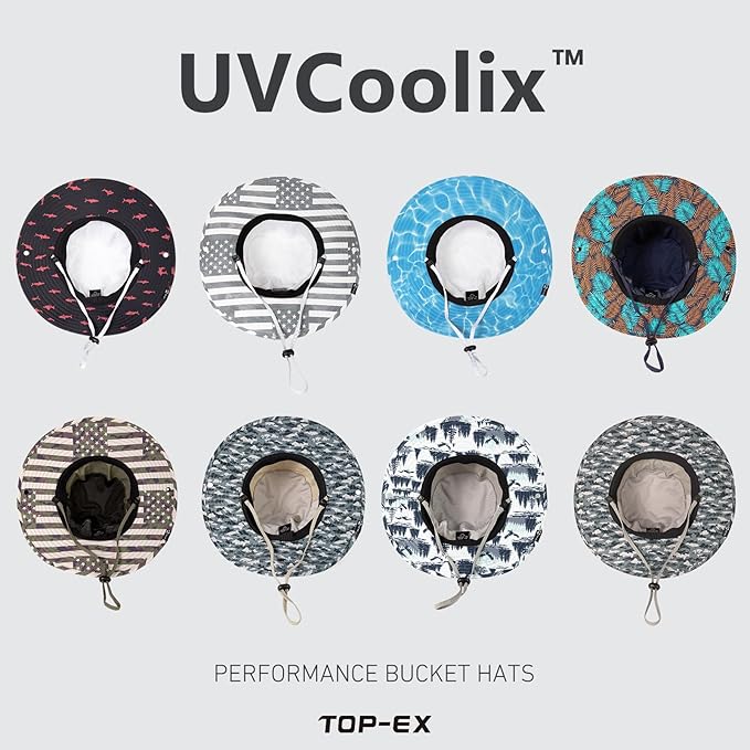TOP-EX UVCoolix™ Bucket Hat for Men, Cooling Sun Hat Women, UPF 50 Wide Brim Boonie Hats Underbrim Prints, Breathable, M-XXL