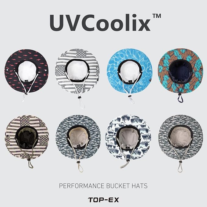 TOP-EX UVCoolix™ Bucket Hat for Men, Cooling Sun Hat Women, UPF 50 Wide Brim Boonie Hats Underbrim Prints, Breathable, M-XXL