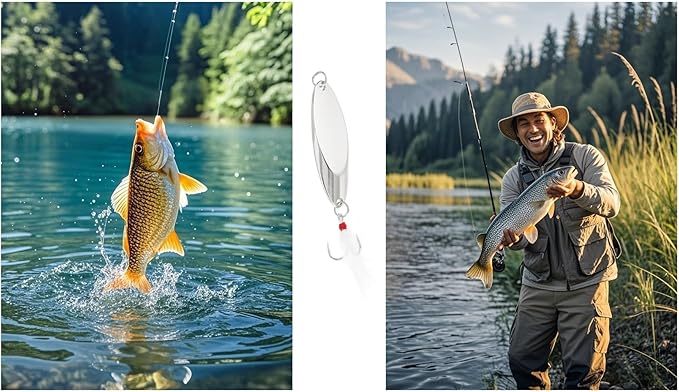 Fishing Spoons Fishing Lures Hard Metal Spinner Baits Reflective Casting Spoon Treble Hooks Jigs for Freshwater Saltwater，10 PCS with Box