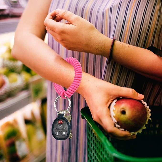Lucky Line 2” Spiral Wrist Coil with Steel Key Ring, Flexible Wrist Band Key Chain Bracelet, Stretches to 12” Assorted Neon Colors, 25 PK (41076)