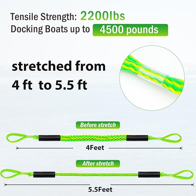 Bungee Dock Lines for Boat Shock Absorb Dock Tie Mooring Rope Boat Accessories 4-5.5 ft,4Pack (Green&Yellow)