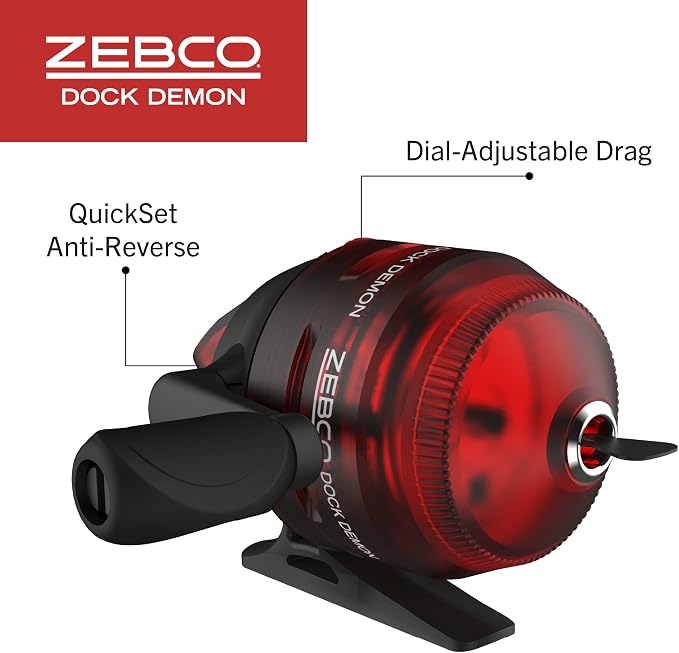 Zebco Dock Demon Spinning Reel or Spincast Reel and Fishing Rod Combo, 30-Inch Durable Fiberglass Rod, QuickSet Anti-Reverse Fishing Reel