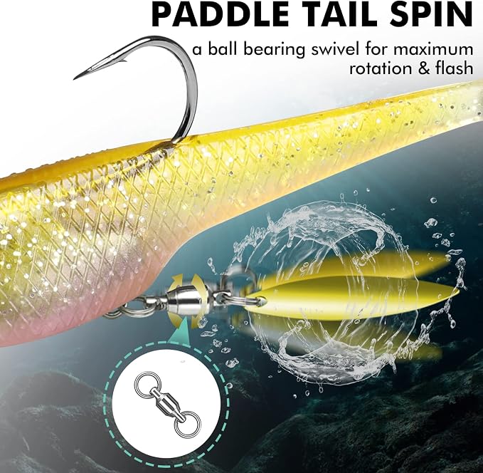 TRUSCEND Shadtale Easy Catch Soft Fishing Lures with BKK Hooks - Trembly Sinking and Vibrating Swim for More Bites, Pre-Rigged Swimbaits for Bass, Trout, Crappie, Walleye, Freshwater Saltwater Fishing