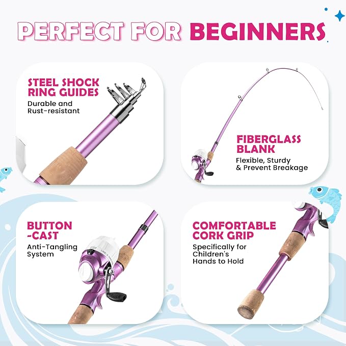 Kids Fishing Pole, Portable Telescopic Kids Fishing Poles for Boys Girls Youth, Fishing Rod and Reel Combo