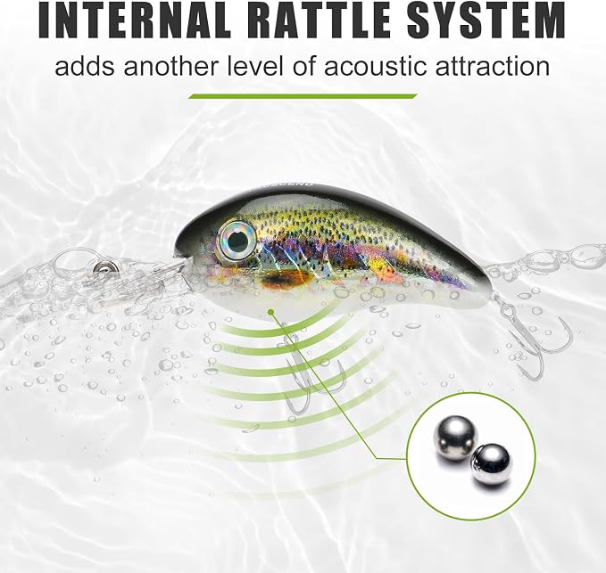 TRUSCEND Shallow or Deep Diving Crankbait with BKK Hooks, Wobble Fishing Lures for Bass Trout Crappie Walleye, Sinking Lipless Vibe Crank Bait for Bass Pike, Amazing Swimbait for Family Fishing