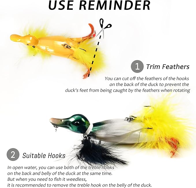 Topwater Duck Fishing Lures, Realistic Baby Duckling Baits Floating Artificial Hard Swimbaits for Bass Pike Musky Catfish Freshwater Saltwater Fishing
