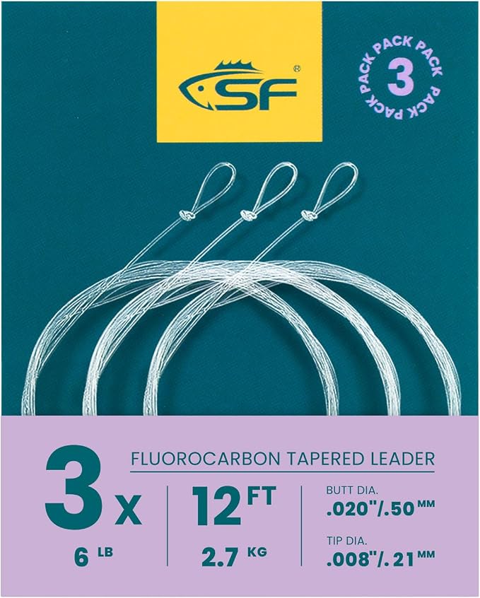 SF 3 Packs Pre-Tied Loop Fly Fishing Tapered Leader Fluorocarbon 7.5FT 9FT 12FT 0X 1X 2X 3X 4X 5X 6X 7X