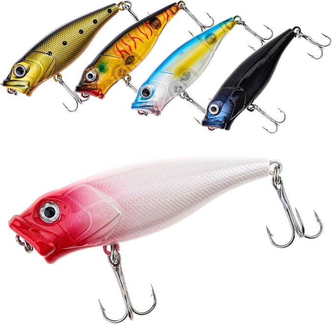 5pcs Fishing Popper Lure, Colorful 3D Eyes Topwater Lures Bass Lures Fishing Hard Baits