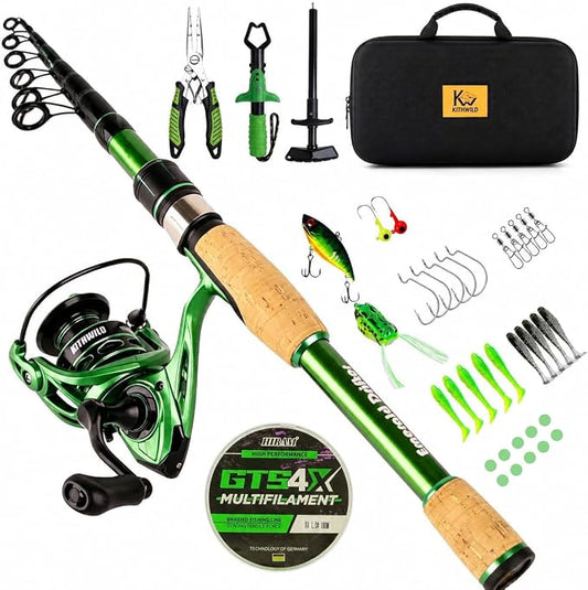 Telescopic Fishing Combo, 6FT Carbon Fiber Rod with 3000 Spinning Reel, Lightweight Kit with Carrier Bag for Bass Trout Catfish Freshwater Saltwater Travel