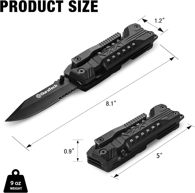 DURATECH 20 in 1 Multitool with Safety Locking, Gift for Men Dad, with Pocket Knife, Screwdriver, Saw, Can Opener, Bottle Opener, Whistle, Fire Starting Sticks, Multi Tool for Outdoor, Hunting, Hiking
