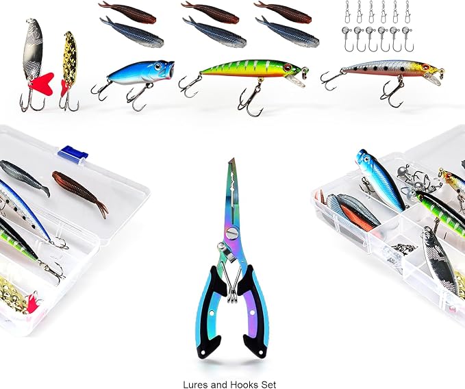 Fishing Rod and Reel Combos, 2PC Telescopic Fishing Pole Spinning Reels Sets, Collapsible Fishing Rod Full Kit with with Fishing Pliers Carrier Bag for Travel Saltwater Freshwater
