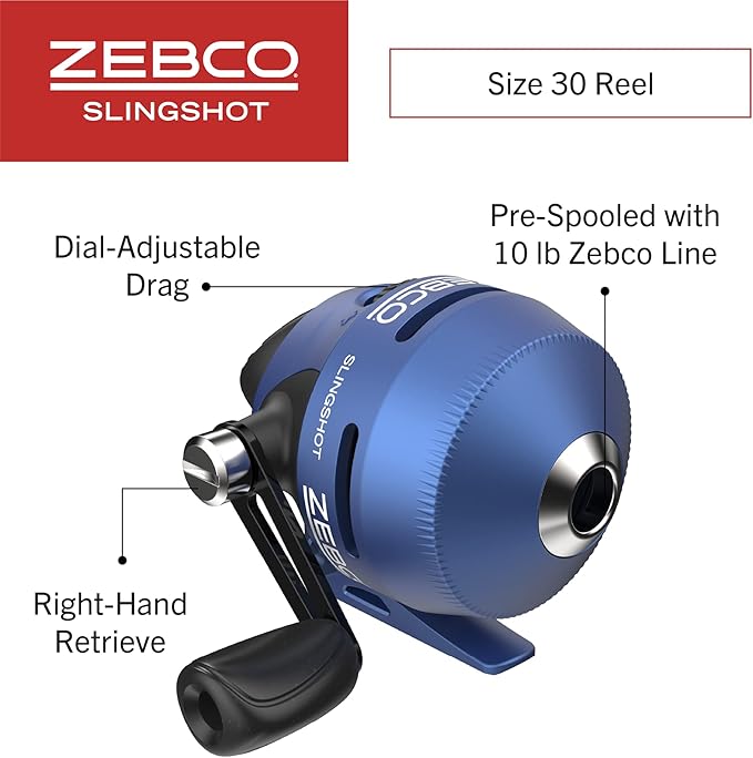 Zebco Slingshot Spincast Reel and Fishing Rod Combo, 2-Piece Fishing Pole, Right-Hand Retrieve, Pre-Spooled with 10-Pound Zebco Line
