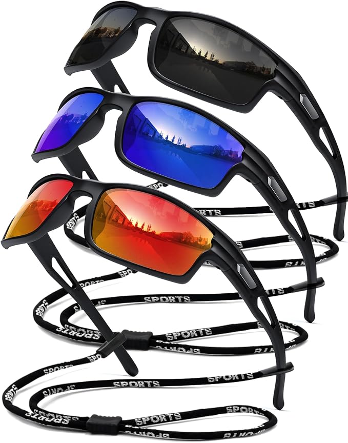 Polarized Sports Sunglasses for Men UV400 Protection, Lightweight Wrap Around Sun Glasses for Fishing Cycling Running