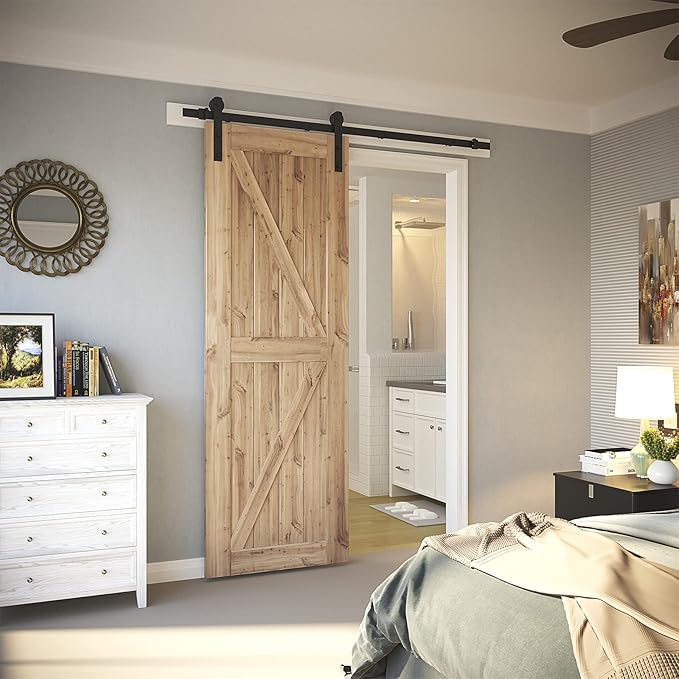 SMARTSTANDARD 5.5ft Barn Door Hardware kit, Barn Door Track, Sliding Door Hardware kit, Smoothly and Quietly -Heavy Duty Sturdy -Easy to Install, Fit 30"-33" Wide Door Panel (I Shape Hanger)