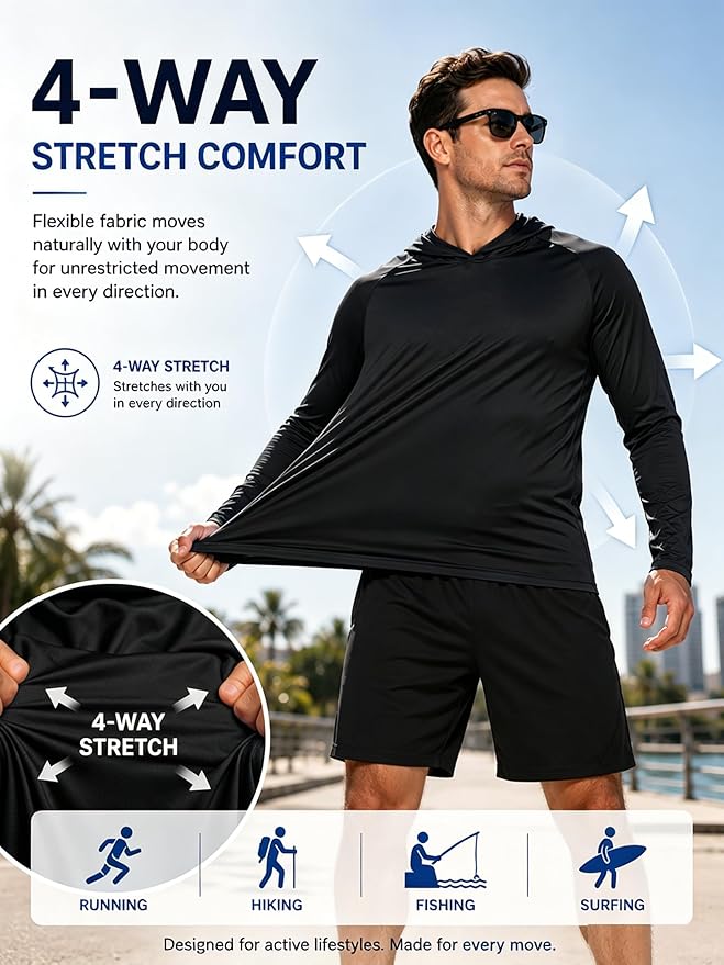 ZITY 3 Pack Men's Sun Protection Hoodie Shirt Fishing Shirts for Men UPF 50+ Long Sleeve Shirt Lightweight Rash Guard