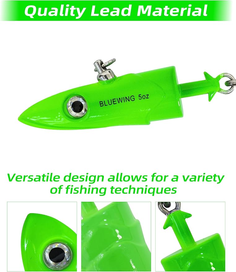 BLUEWING Jig Heads Saltwater 2oz,3oz,4oz,5oz,6oz,7oz Swimming Jigheads 1pc with High Carbon Steel Swing Hook and 6in/9in Replacement Tail Big Game Fishing Lures