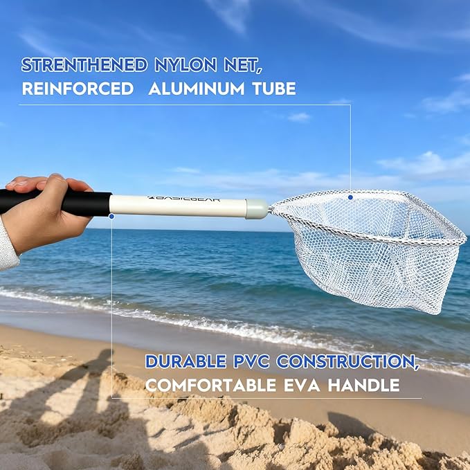 BasicGear Compact Baitwell Net for Live Bait – Soft Nylon Mesh, Aluminum Frame, EVA Non-Slip Grip & Anti-Drop Rope