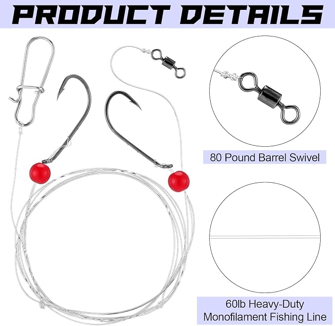 10 Pcs Saltwater Fishing Rigs Fishing Leader Hooks Fish Line Nylon Wire with Hook Gear and Equipment Tackle Kit for Saltwater Bass/Grouper Fish