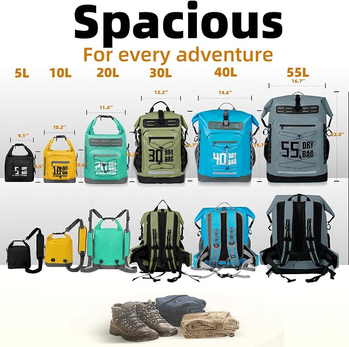 MORXPLOR Dry Bag Waterproof,5L/10L/20L/30L/40L/55L Roll Top Dry Bag Backpack with WaterProof Phone Case for Swim,Kayak
