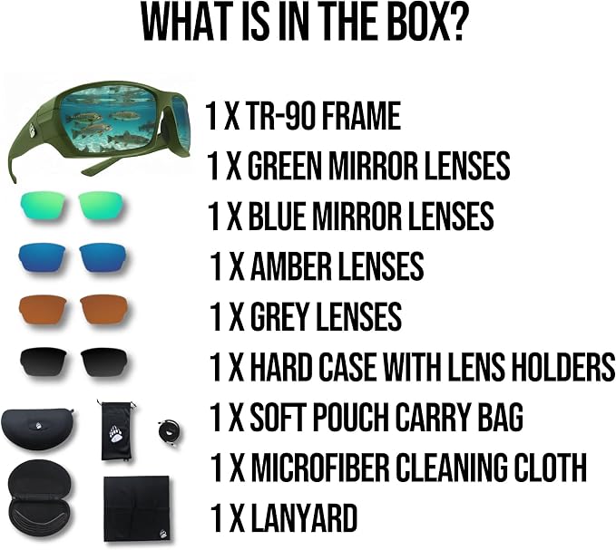 Fishing Glasses Pro Kit - Polarized Sunglasses With 4 Lenses for Clear Visibility in Offshore & Shallow Water