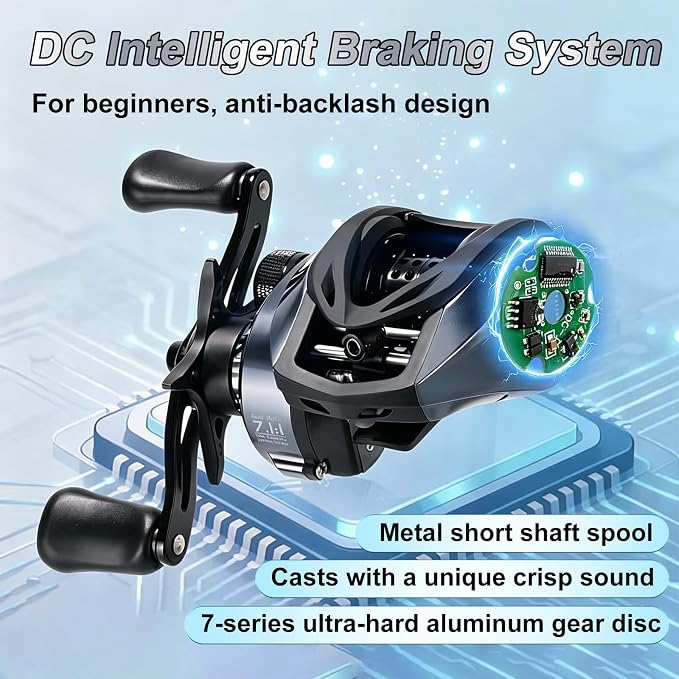 DCast Baitcasting Fishing Reel with Digital Anti-Backlash Control & Smart Braking System, Lightweight Easy-Cast Baitcaster for Bass Fishing