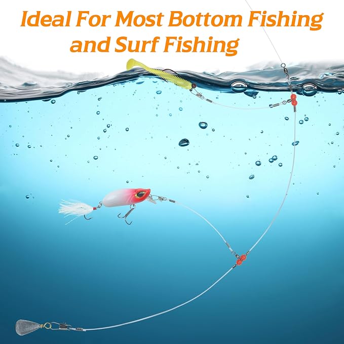 Fishing Leaders Saltwater Tackle Rig Surf Fishing Rigs with Swivel Snaps High Strength Wire Leader Bottom Rigs Fishing Gear Equipment for Lures Bait Hooks