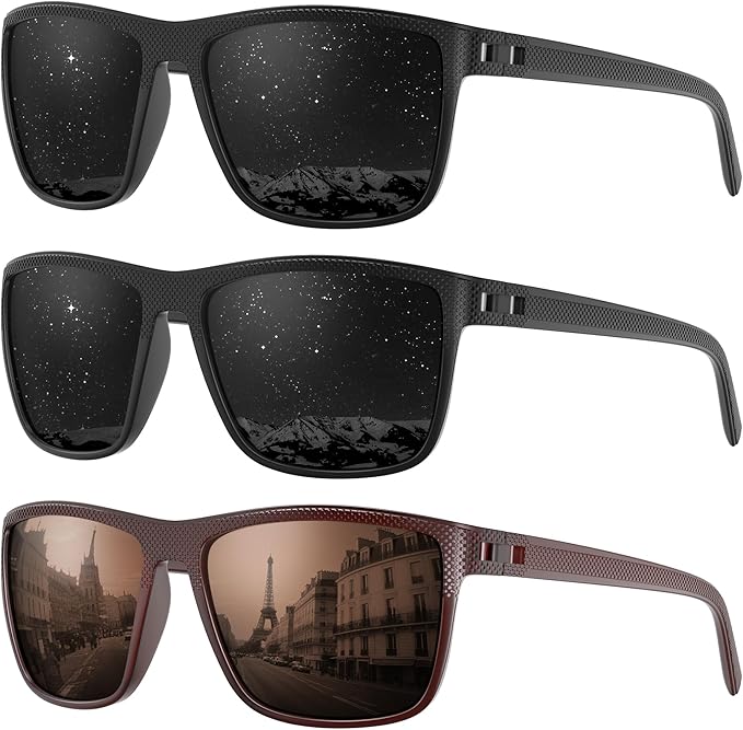 Fanshen Square Polarized Sunglasses for Men, 3 Pack Lightweight UV Protection Sun Glasses for Driving Fishing Golf