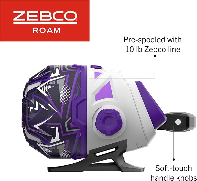 Zebco Roam Spincast Reel and Fishing Rod Combo, 6-Foot 2-Piece Fiberglass Fishing Pole with ComfortGrip Handle, Quickset Anti-Reverse Fishing Reel, Pre-Spooled with 10-Pound Zebco Line