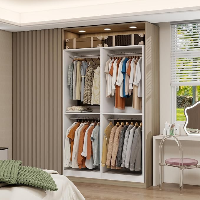 Closet System, 6FT Wood Closet Storage Organizer System with 9 Hanging Rods, 81" Tall Modular Closet System,Standalone Walk In Closet System,Set of 3, White