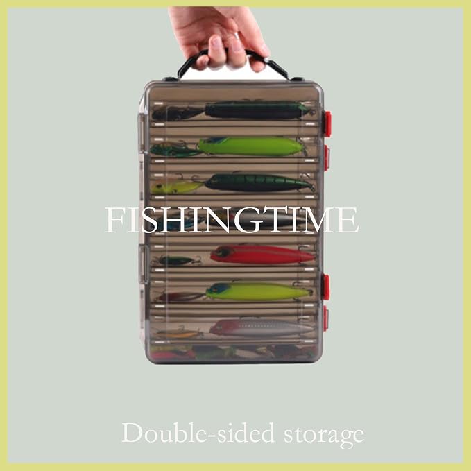 Double Sided Fishing Tackle Box Organizer - Portable Lure Storage Case with Dividers & Trays for Crankbaits, Hooks, Kayak Boat Fishing in Freshwater Saltwater