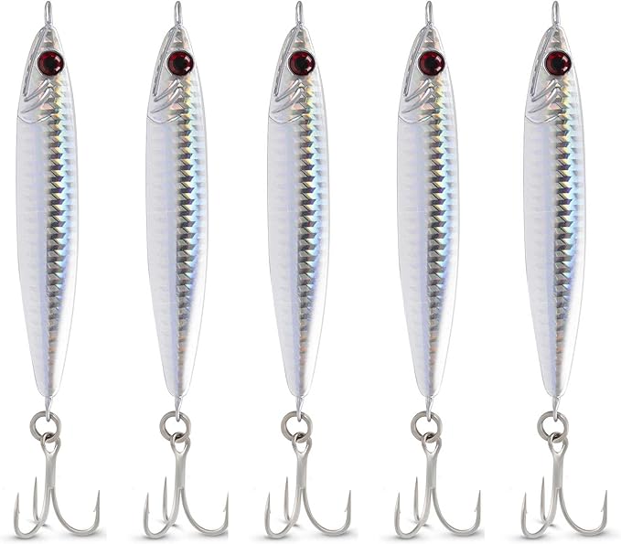 UMT 80g Saltwater Fishing Jigs for Sea Bass, Fluke, Porgy 1, 5, 10 Packs - Set with Treble Hook, Multi-Colors - Saltwater & Freshwater Compatible Fishing Lure