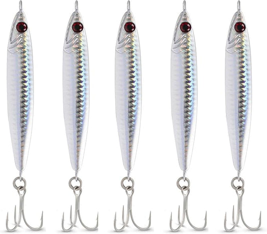 UMT 80g Saltwater Fishing Jigs for Sea Bass, Fluke, Porgy 1, 5, 10 Packs - Set with Treble Hook, Multi-Colors - Saltwater & Freshwater Compatible Fishing Lure